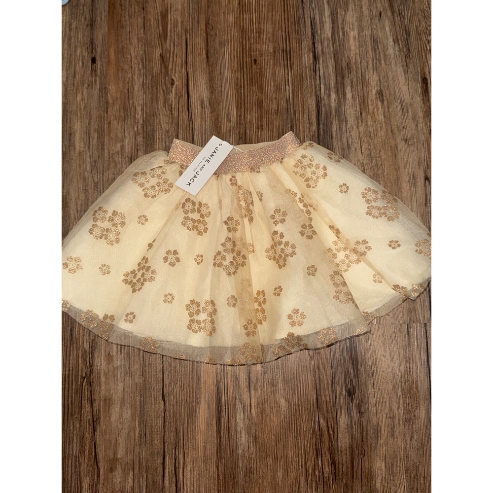 Janie and Jack Girls Cream Gold Glitter Flower Tulle Skirt 6 Months NWT Holidays
